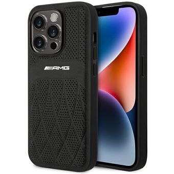 AMG AMHMP14LOSDBK iPhone 14 Pro 6.1" zwart hardcase lederen hoesje met gebogen lijnen en MagSafe.