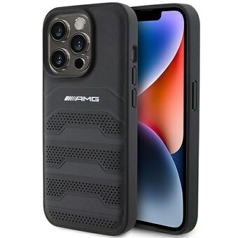 AMG AMHCP15XGSEBK iPhone 15 Pro Max 6.7" zwart harde hoes Leren Ingeperste Lijnen