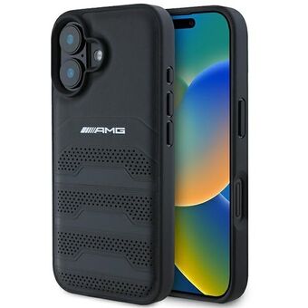 AMG AMHCP16SGSEBK iPhone 16 6.1" zwart/black hardcase Leren Gedegradeerde Lijnen Zwart Logo