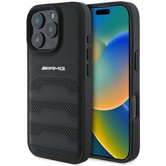 AMG AMHCP16XGSEBK iPhone 16 Pro Max 6,9" zwart/black hardcase Leer Gedrukte Lijnen Zwart Logo