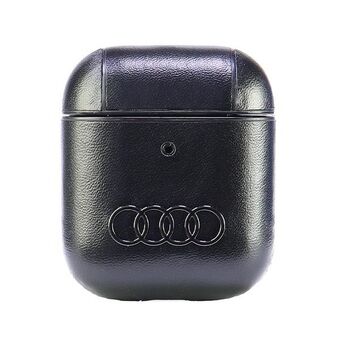 Audi Leren Groot Logo AirPods 1/2 hoesje   czarny/zwart AU-AP-GT/D3-BK