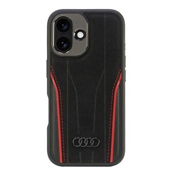 Audi Echte Leren MagSafe iPhone 16 6.1" zwart-rood hardcase AU-TPUPCMIP16-R8/D3-RD