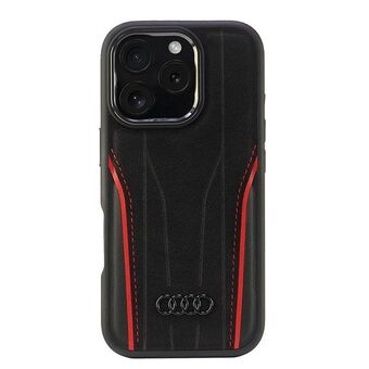 Audi Echt Lederen MagSafe iPhone 16 Pro 6.3" zwart-rood hardcase AU-TPUPCMIP16P-R8/D3-RD