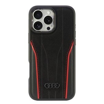 Audi Echt Leren MagSafe iPhone 16 Pro Max 6.9" zwart-rood hardcase AU-TPUPCMIP16PM-R8/D3-RD