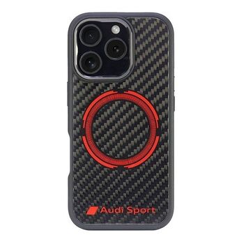 Audi Carbon Fiber Sport Red Circle MagSafe iPhone 16 Pro 6.3" zwart/black hardcase AUS-TPUPCMIP16P-RSQ/D5-BK