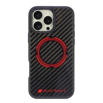 Audi Carbon Fiber Sport Rode Cirkel MagSafe iPhone 16 Pro Max 6.9" zwarte/black harde case AUS-TPUPCMIP16PM-RSQ/D5-BK