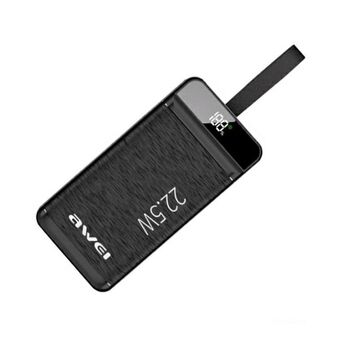 AWEI PowerBank P142K 50000mAh 22,5W zwart/black 3xUSB/PD/Lightning display + LED lampje