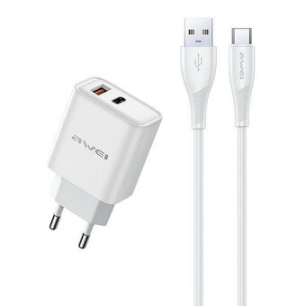 AWEI lda. nec. PD81T-EU 22,5W + kabel USB + USB-C wit/wit GaN