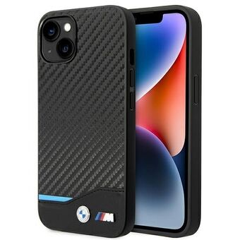 Etui BMW BMHCP14S22NBCK iPhone 14 / 15 / 13 6.1" zwart/zwart Lederen Carbon