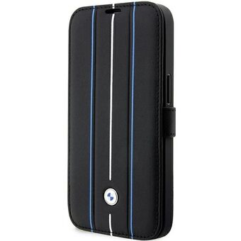 Case BMW BMBKP14X22RVSK iPhone 14 Pro Max 6.7" zwart/zwarte plank Leer stempel blauwe lijnen