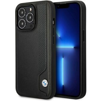 Hoesje BMW BMHCP14L22RBDK iPhone 14 Pro 6.1" zwart/zwart hardcase Leder Blauwe stippen