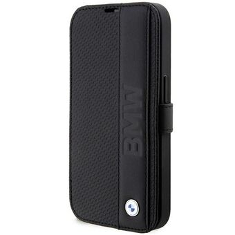 Etui BMW BMBKP14L22RDPK iPhone 14 Pro 6,1" zwart/black boekvorm lederen textuur & streep