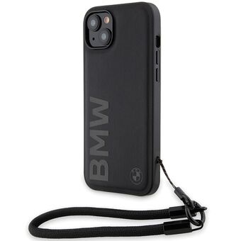 BMW BMHCP15M23RMRLK iPhone 15 Plus / 14 Plus 6.7" zwart hardcase-handtekeningleren Woordmerk koord.