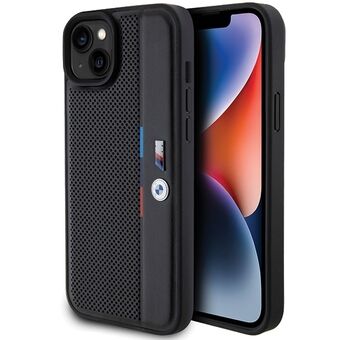 BMW BMHCP15M23PUPVK iPhone 15 Plus / 14 Plus 6.7" zwart hardcase met geperforeerde Tricolor lijn.