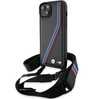 BMW BMHCP15S23PSVTK iPhone 15 / 14 / 13 zwarte hardcase M Edition Carbon Tricolor lijnen & strap.