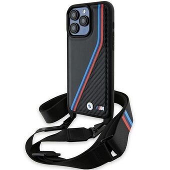 BMW BMHCP15L23PSVTK iPhone 15 Pro 6.1" zwart hardcase M-editie Carbon Tricolor Lines & Strap