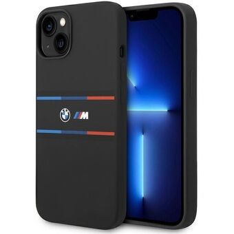 BMW BMHCP15S22SDTK iPhone 15 / 14 / 13 6.1" zwart hardcase M Siliconen Tricolor Lijnen.