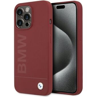 BMW BMHMP15XSLBLRE iPhone 15 Pro Max 6.7" rode siliconen hardcase met groot logo en MagSafe