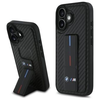 BMW BMHCP16SGSPCCK iPhone 16 6.1" zwart/black hardcase M Grip Stand Smooth en Carbon