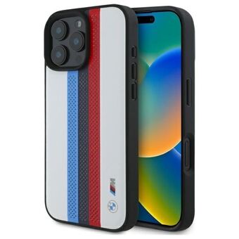 BMW BMHMP16X23PUPTH iPhone 16 Pro Max 6,9" wit/witte hardcase M Perf. Tricolor Gedrukte Strepen MagSafe