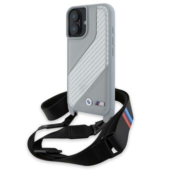 BMW BMHCP16S23PSCCG iPhone 16 6,1" szary/grijze hardcase M Edition Carbon Stripe & Strap