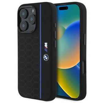 BMW BMHMP16L23SHEB iPhone 16 Pro 6.3"     zwart/black hardcase Siliconen Hexagon Blue Line MagSafe