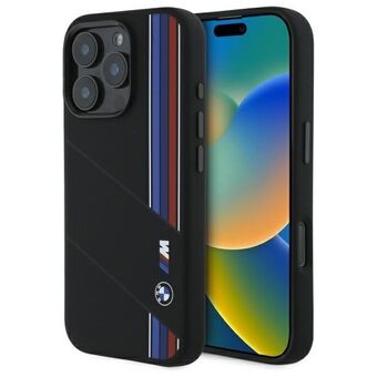 BMW BMHMP16L23SCUK iPhone 16 Pro 6.3" zwart/zwarte hardcase Silicone Cut Tricolor Lijnen MagSafe