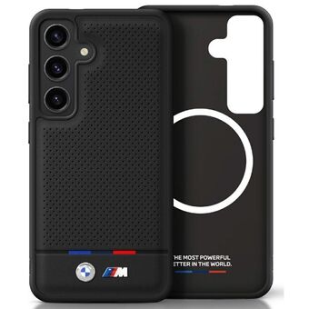 Etui BMW Lederen Tricolor Stripe MagSafe voor Samsung Galaxy S25+ zwart