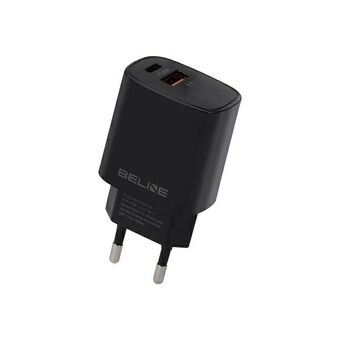 Beline jongen. netwerk. 1x USB-C + 1x USB 20W zwart (alleen kop) PD 3.0 + QC 3.0 BLN2CB20