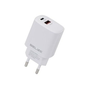 Beline jongen. netwerk. 1x USB-C + 1x USB 30W wit/wit (alleen kop) PD 3.0 + QC 3.0 BLN2CW30