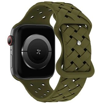 Beline horlogebandje van geweven siliconen voor de Apple Watch 42/44/45/49 mm, olijfgroen / olijvenkleurige doos.