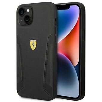 Ferrari FEHCP14SRBUK iPhone 14 / 15 / 13 6.1" zwart hardcase leren hoesje met gestempelde zijkanten.