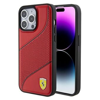 Ferrari FEHCP15LPWAR iPhone 15 Pro 6.1" rode hardcase met geperforeerde golven en metalen logo.