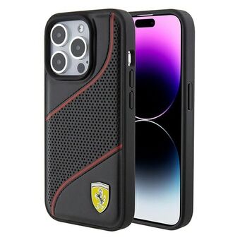 Ferrari FEHCP15LPWAK iPhone 15 Pro 6.1" zwart hardcase met geperforeerde golven en metalen logo.