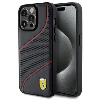 Ferrari FEHCP15XPWAK iPhone 15 Pro Max 6.7" zwart hardcase met geperforeerde golven en metalen logo.