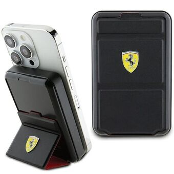 Ferrari Powerbank Draadloze 15W FEPB10MSPLEK 10000 mAh met standfunctie zwart/zwart Metalen logo MagSafe