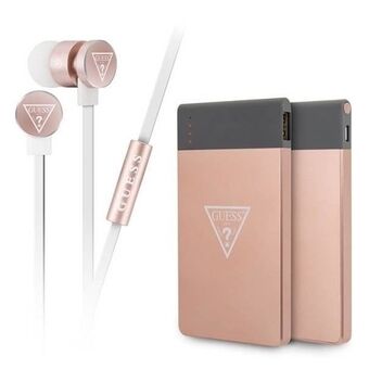 Raad het GUBPERPBTRG set 2-in-1 powerbank 4000 mAh + oortelefoons 3,5 mm roze-goud/rose gold