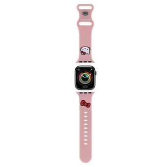 Hallo Kitty Pasek HKAWLSCHBLP voor Apple Watch 42/44/45/49mm, roze/roze bandje van silicone met het hoofd van Kitty.