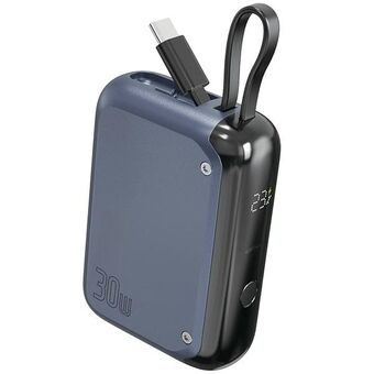 4smarts Powerbank Pocket 10000mAh 30W met ingebouwde USB-C kabel van 15cm, ruimteblauw 540698