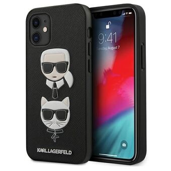 Karl Lagerfeld KLHCP12SSAKICKCBK iPhone 12 mini 5,4" zwart harde hoes Saffiano Ikonik Karl & Choupette Hoofd