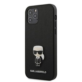 Karl Lagerfeld KLHCP12MIKMSBK iPhone 12 /12 Pro 6,1" zwart/black hardcase Saffiano Ikonik Metal