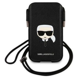 Karl Lagerfeld handtas KLHCP12MOPHKHK 6.1" zwart/zwart hardcase Saffiano Ikonik Karl\'s Head