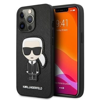 Karl Lagerfeld KLHCP13LOKPK iPhone 13 Pro / 13 6,1" zwart/zwarte hardcase Saffiano Ikonik Karl\'s Patch