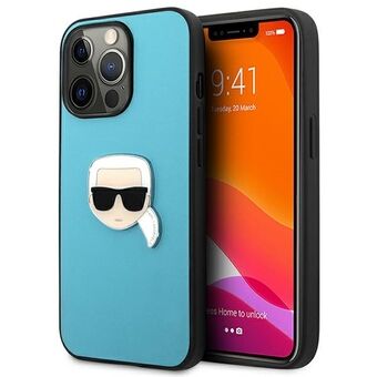 Karl Lagerfeld KLHCP13XPKMB iPhone 13 Pro Max 6,7" blauwe hardcase leren Ikonik Karl\'s Head Metaal.