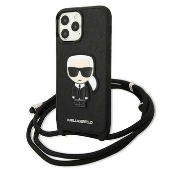 Karl Lagerfeld KLHCP13XCMNIPK iPhone 13 Pro Max 6,7" hardcover zwart/black Leather Monogram Patch and Cord Iconik