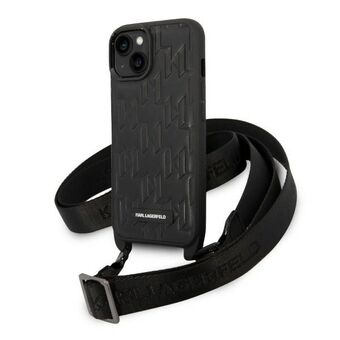 Karl Lagerfeld KLHCP14SSTMMK iPhone 14 / 15 / 13 6,1" hardcase zwart/black Monogram Plaque Logo Strap