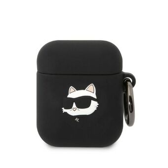 Karl Lagerfeld KLA2RUNCHK AirPods 1/2 hoesje zwart Silicone Choupette Hoofd 3D