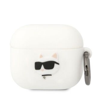 Karl Lagerfeld KLA3RUNCHH AirPods 3 hoesje in het wit, gemaakt van siliconen met Choupette\'s hoofd in 3D.