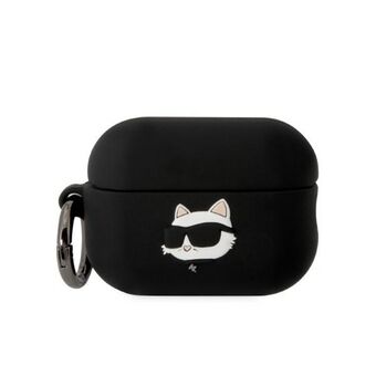 Karl Lagerfeld KLAP2RUNCHK AirPods Pro 2 (2022/2023) hoesje zwart Silicone Choupette Hoofd 3D