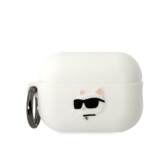 Karl Lagerfeld KLAP2RUNCHH AirPods Pro 2 (2022/2023) hoesje wit/witte siliconen Choupette hoofd 3D.